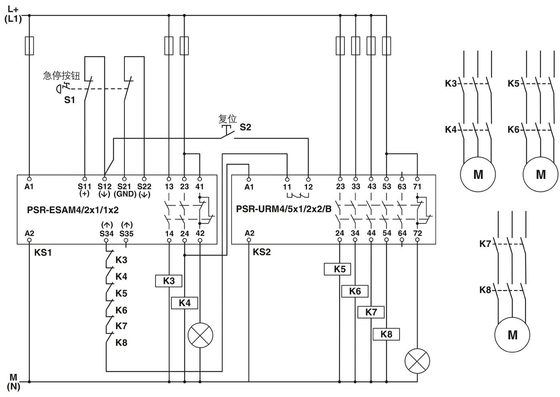PSR-SCP-24UC/URM4/5X1/2X2/B 확장 모듈, 안전 종료 및 접착 릴레이
