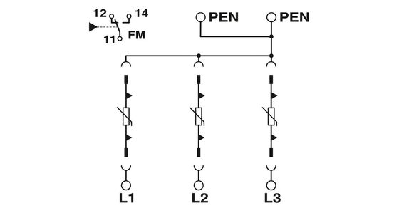 VAL-MS-T1/T2 335/12.5/3 0-FM 클래스 1/2 5V-250V AC 4 폴의 번개 보호기