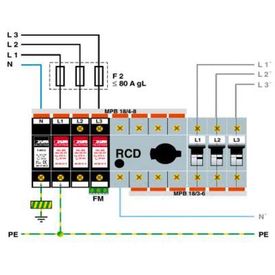 VAL-MS 320/3 1/FM-UD 4극, 320V AC 등급 전압 2형 전압 보호기
