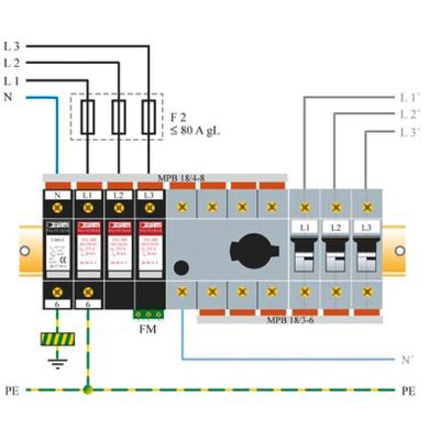 VAL-MS 320/3 1/FM-UD 4극, 320V AC 등급 전압 2형 전압 보호기