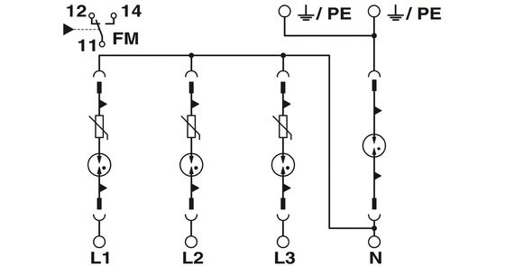 4 폴 350V AC 등급 VAL-MS 350VF / 3 1-FM 장비에 대한 2 타입 전압 보호기 2858632