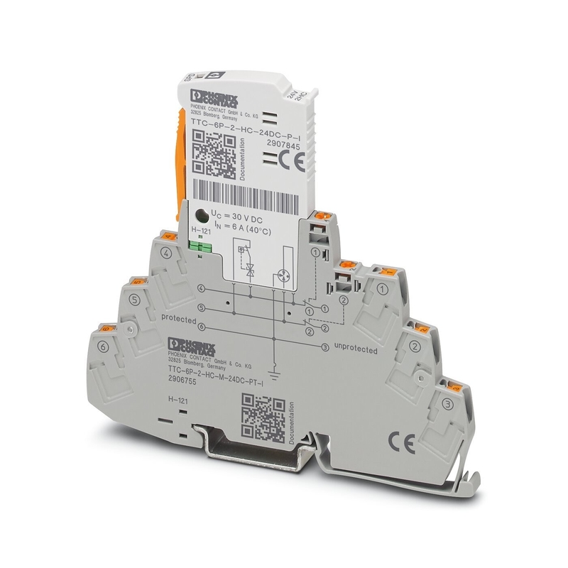 TTC-6P-2-HC-M-24DC-PT-I 2극 및 24V DC의 정원 전압을 가진 전압 보호기